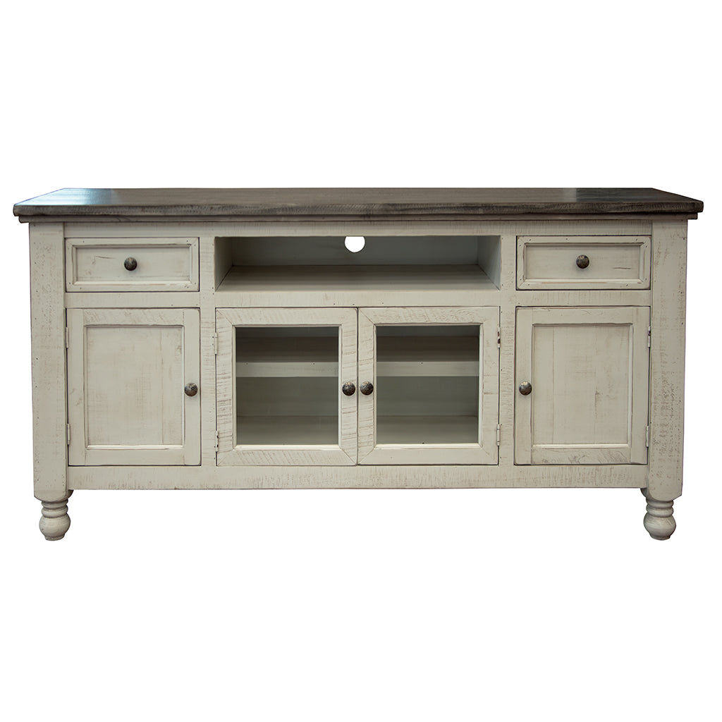 Solid Wood Enclosed Storage Distressed TV Stand
