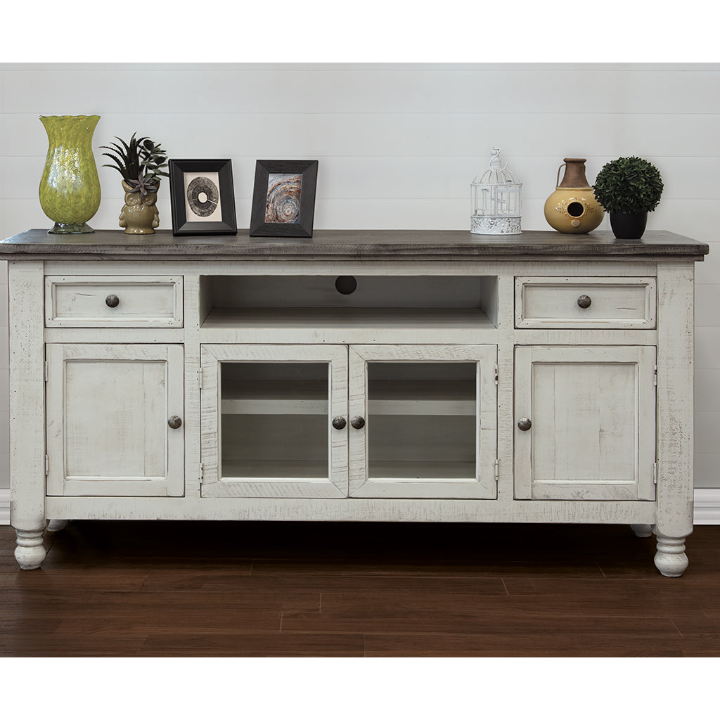 Solid Wood Enclosed Storage Distressed TV Stand