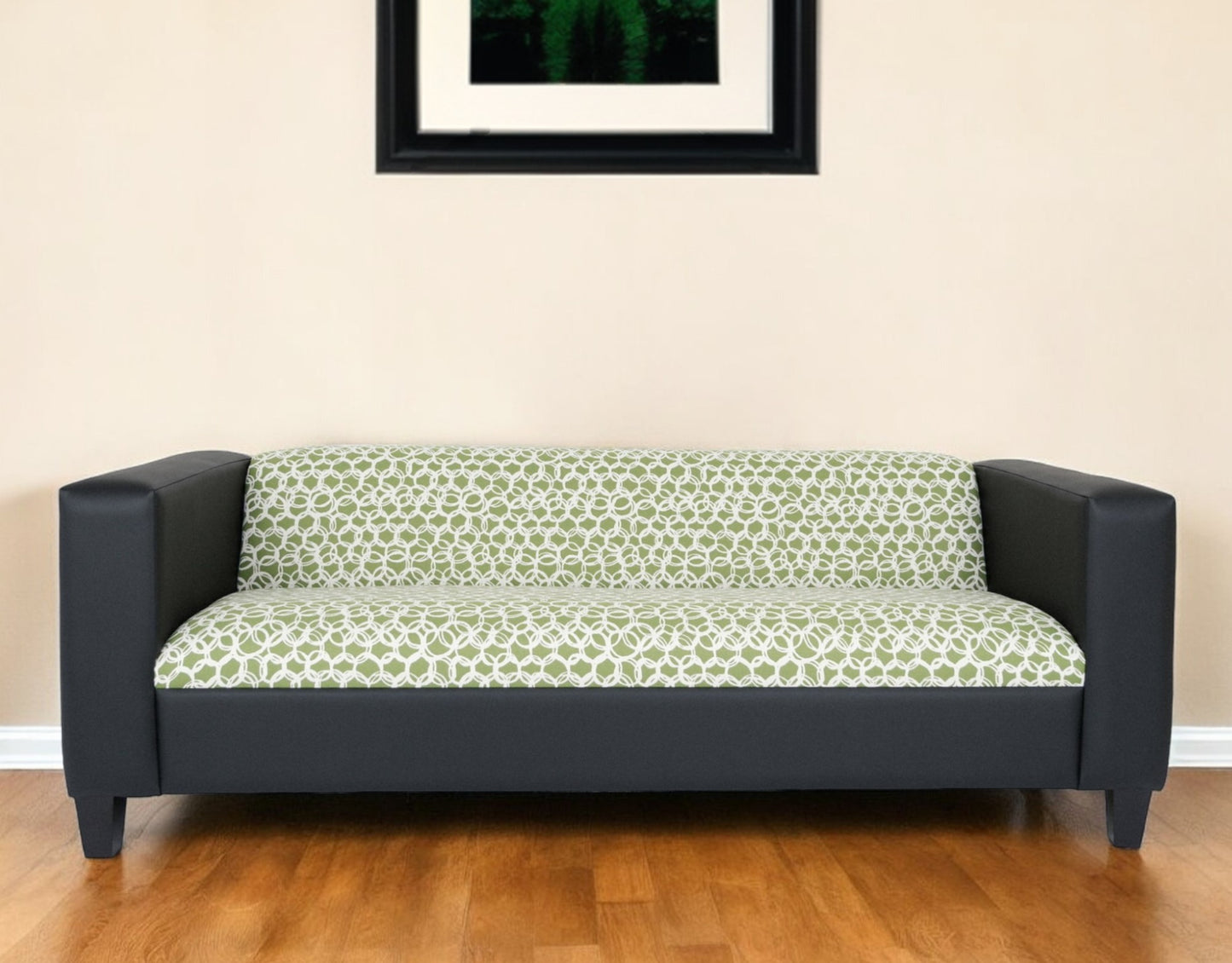 Faux Leather Geometric Sofa with Black Legs