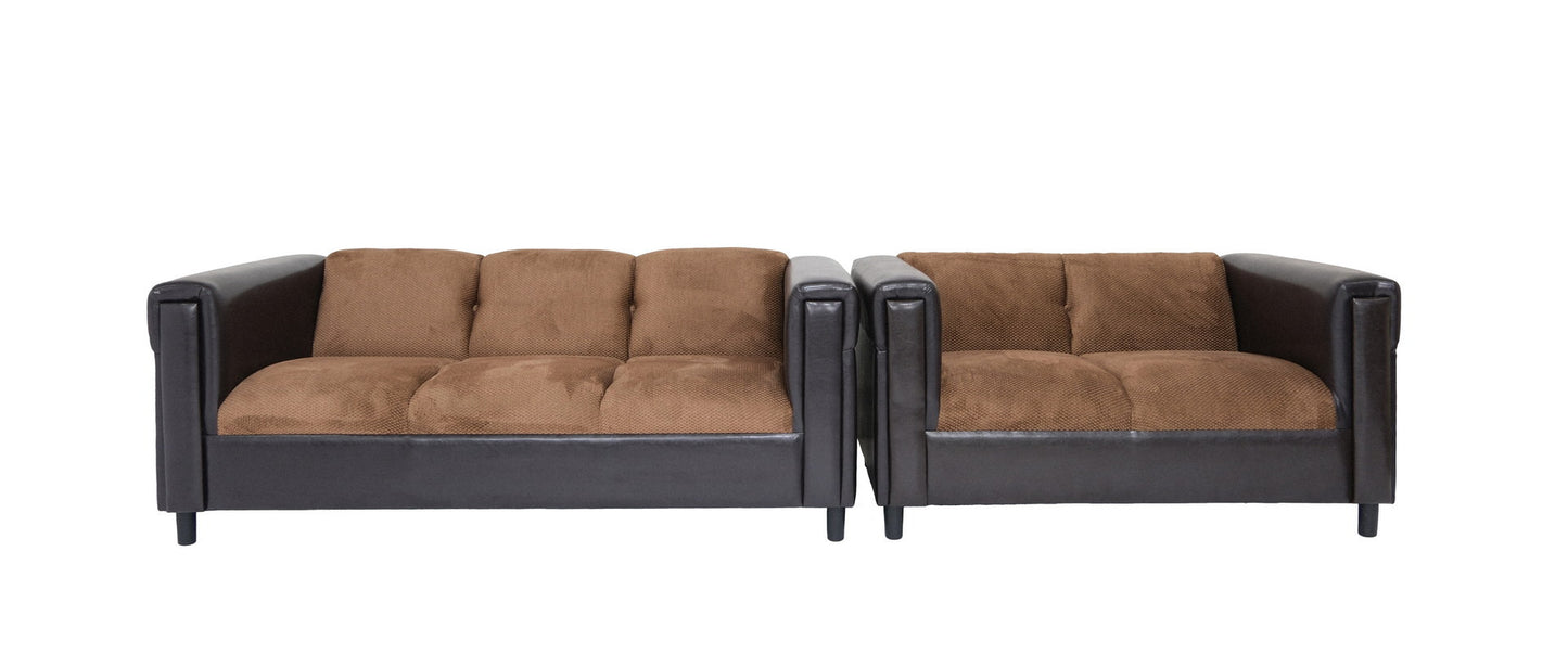 Two Piece Faux Leather and Chenille Seating Set