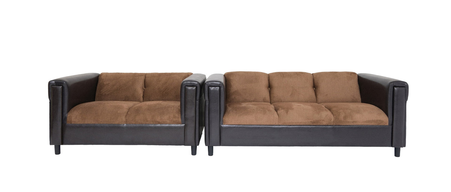 Two Piece Faux Leather and Chenille Seating Set