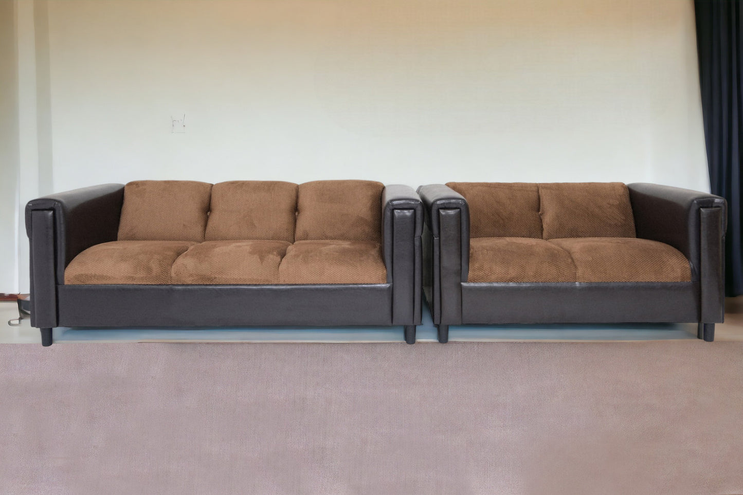 Two Piece Faux Leather and Chenille Seating Set