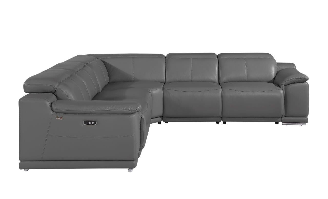 Italian Leather Power Reclining U Shaped Five Piece Corner Sectional with Console