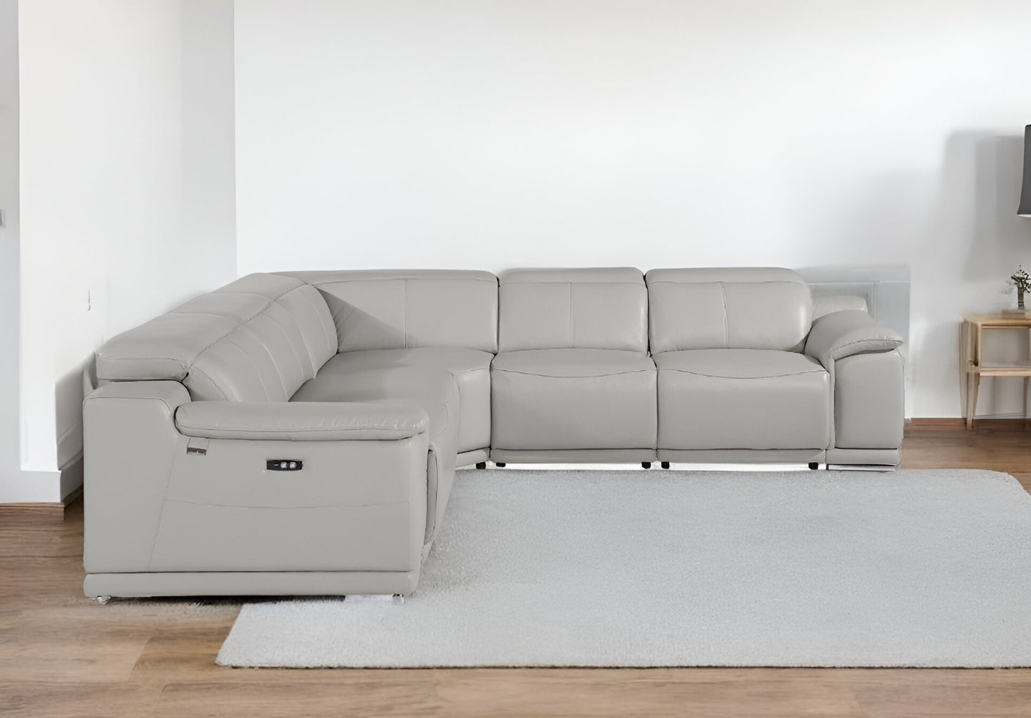 Italian Leather Power Reclining U Shaped Five Piece Corner Sectional with Console