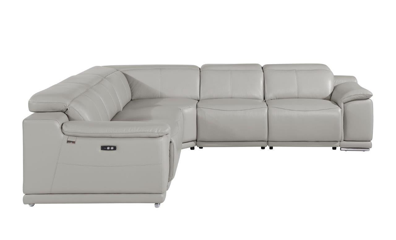 Italian Leather Power Reclining U Shaped Five Piece Corner Sectional with Console
