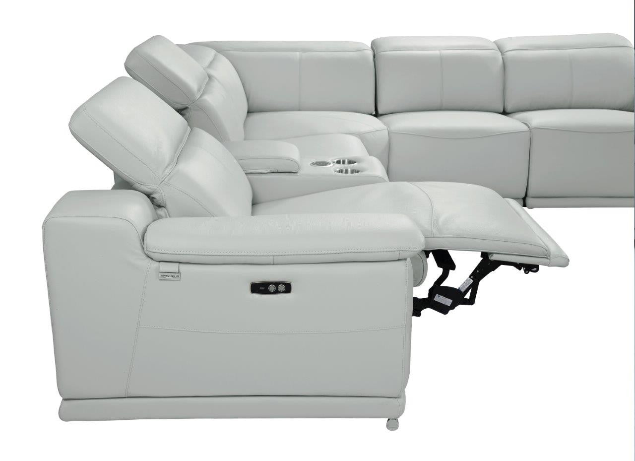 Italian Leather Power Reclining U Shaped Five Piece Corner Sectional with Console