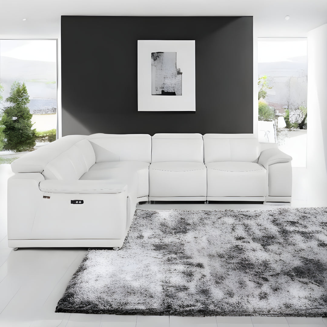 Italian Leather Power Reclining L Shaped Five Piece Corner Sectional
