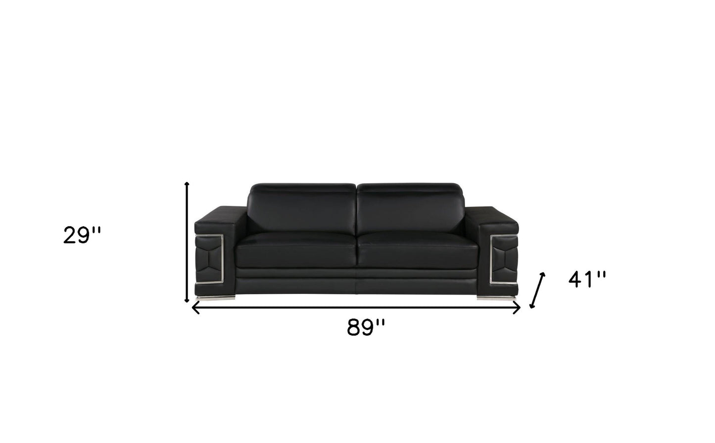 Leather Sofa with Silver Legs