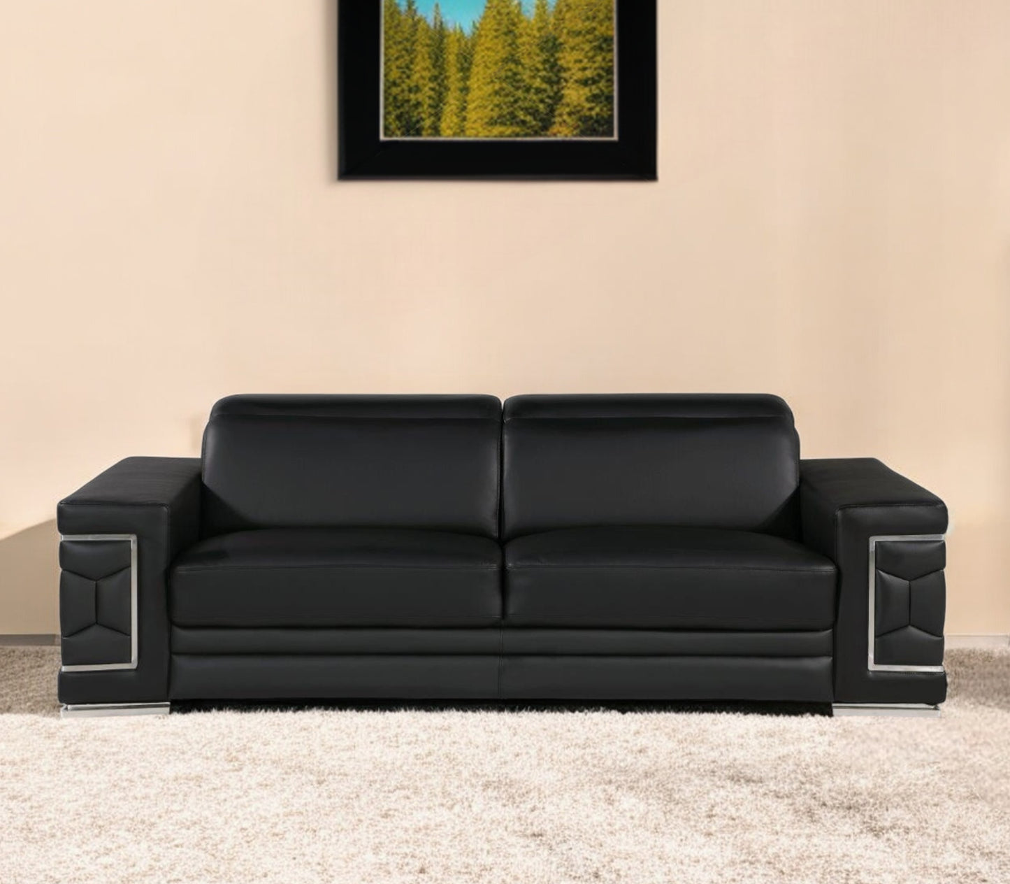 Leather Sofa with Silver Legs