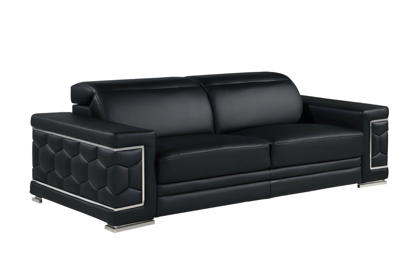 Leather Sofa with Silver Legs