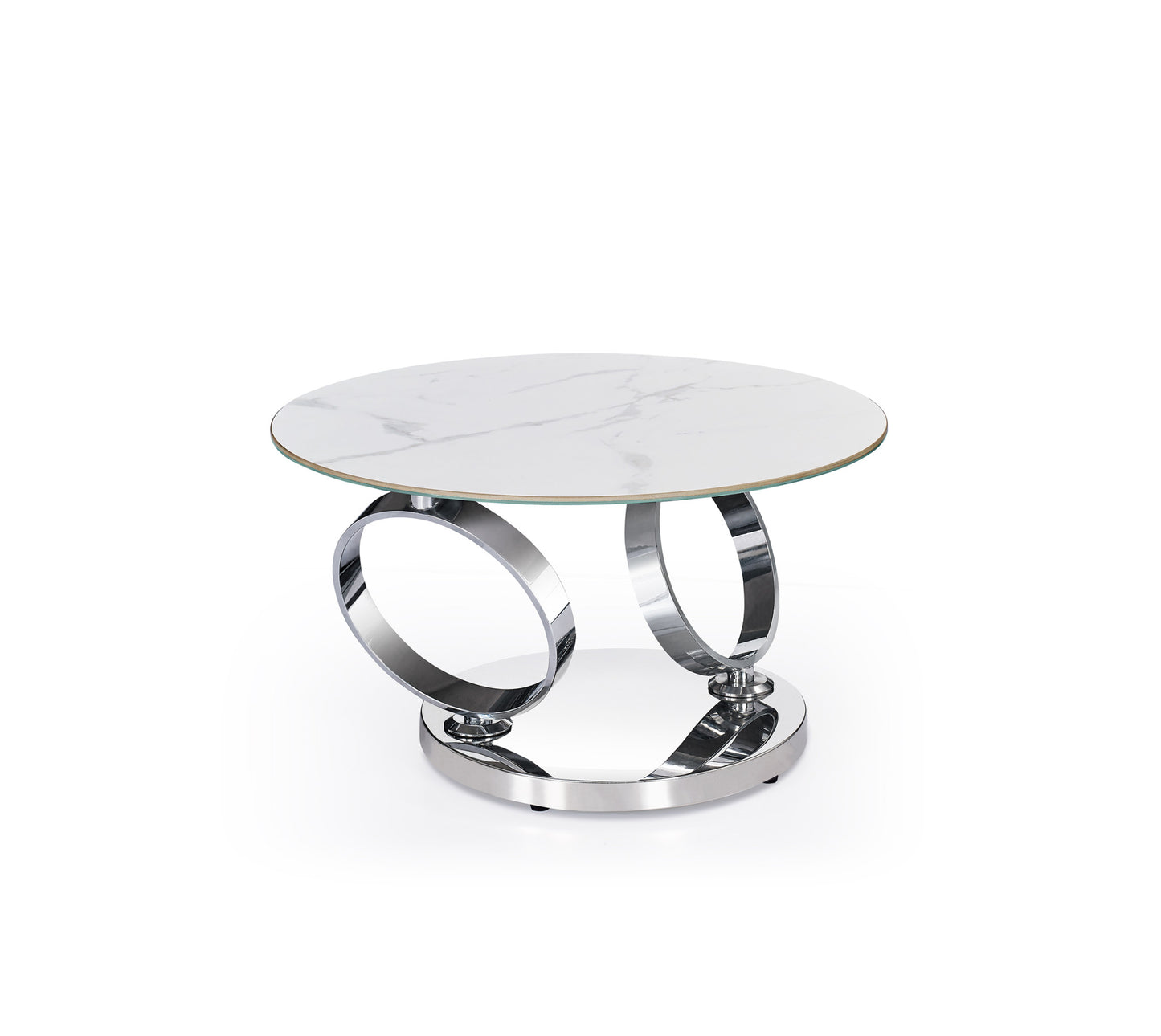 Ceramic Tile and Metal Round Abstract Coffee Table