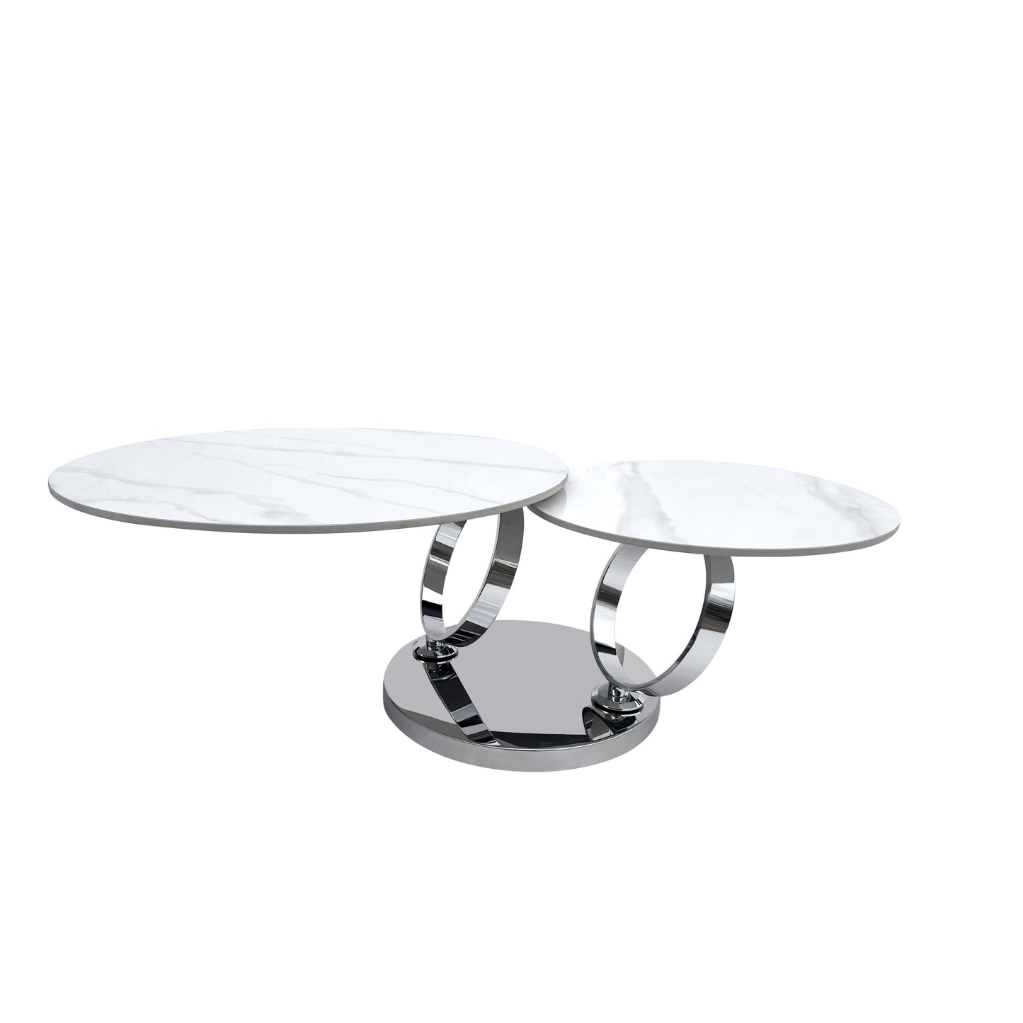 Ceramic Tile and Metal Round Abstract Coffee Table