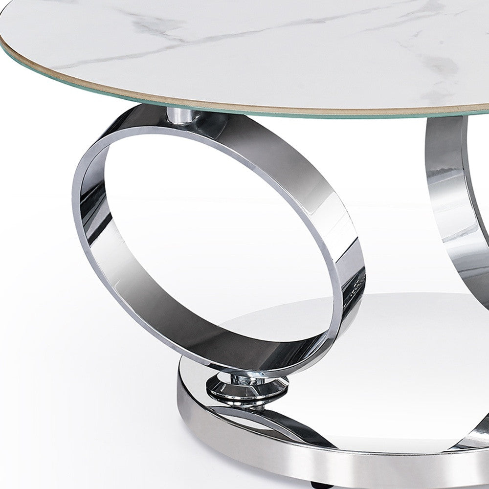 Ceramic Tile and Metal Round Abstract Coffee Table