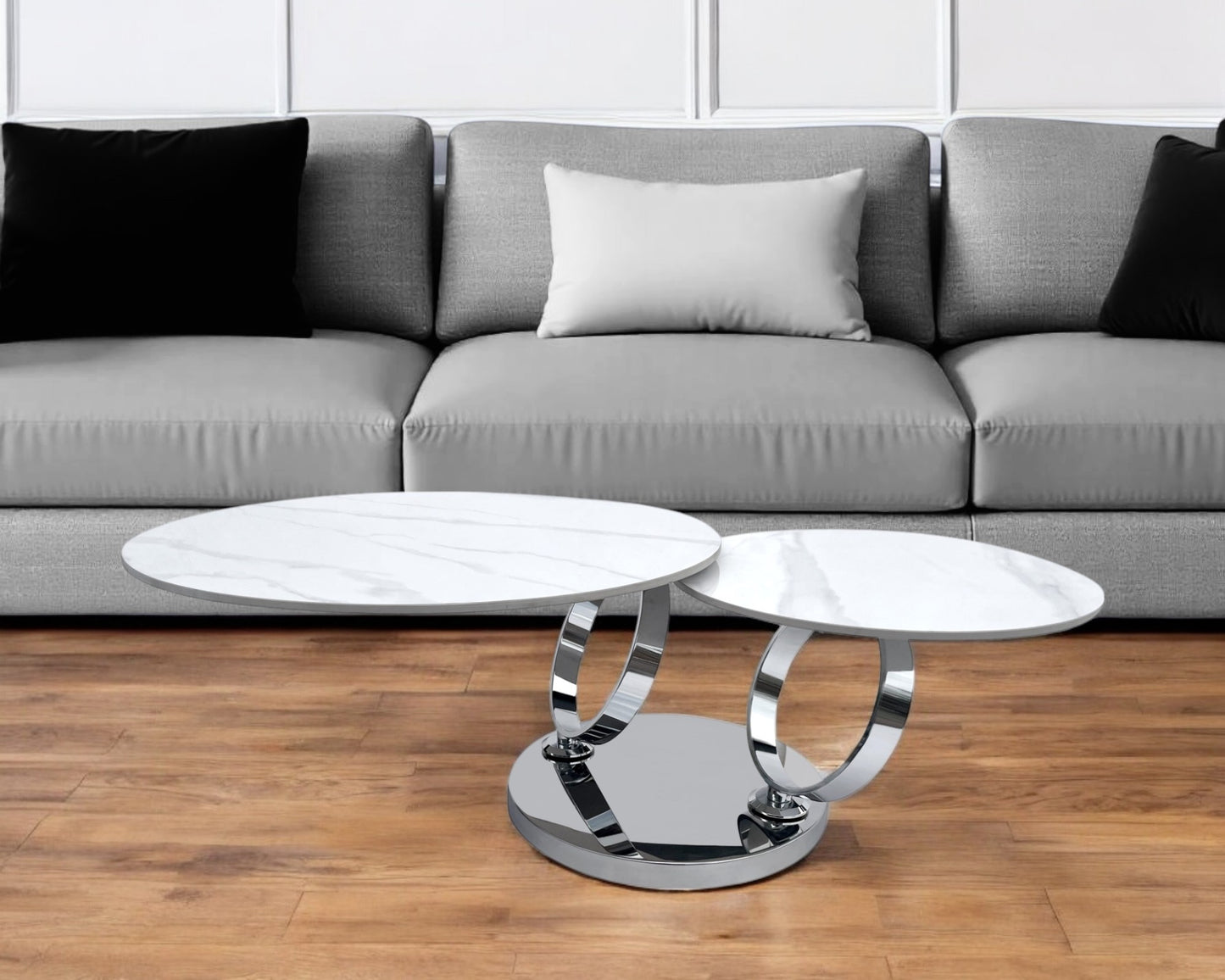 Ceramic Tile and Metal Round Abstract Coffee Table