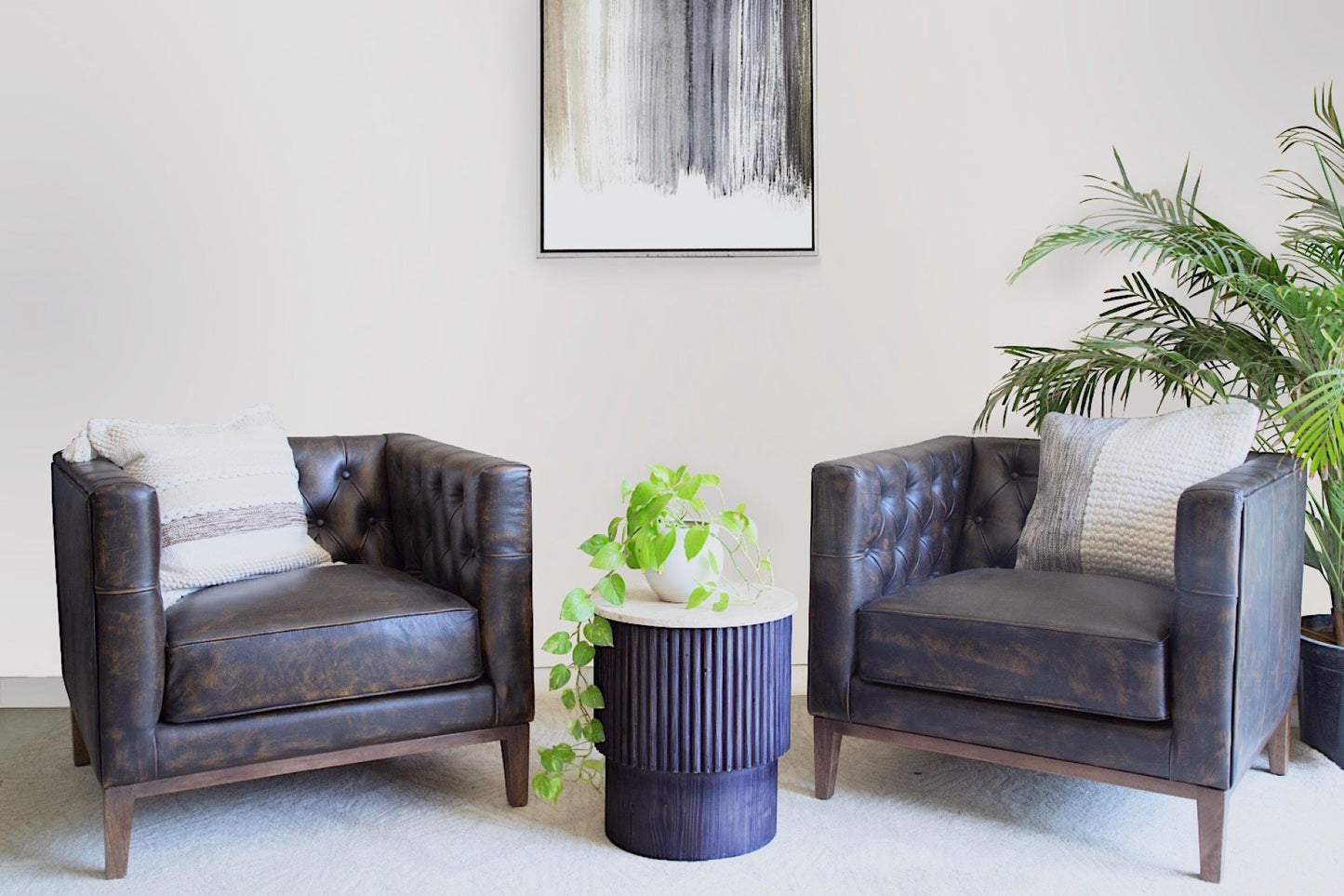 Antiqued Top Grain Leather Tufted Club Chair