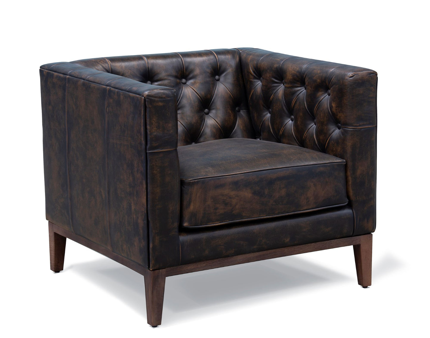 Antiqued Top Grain Leather Tufted Club Chair