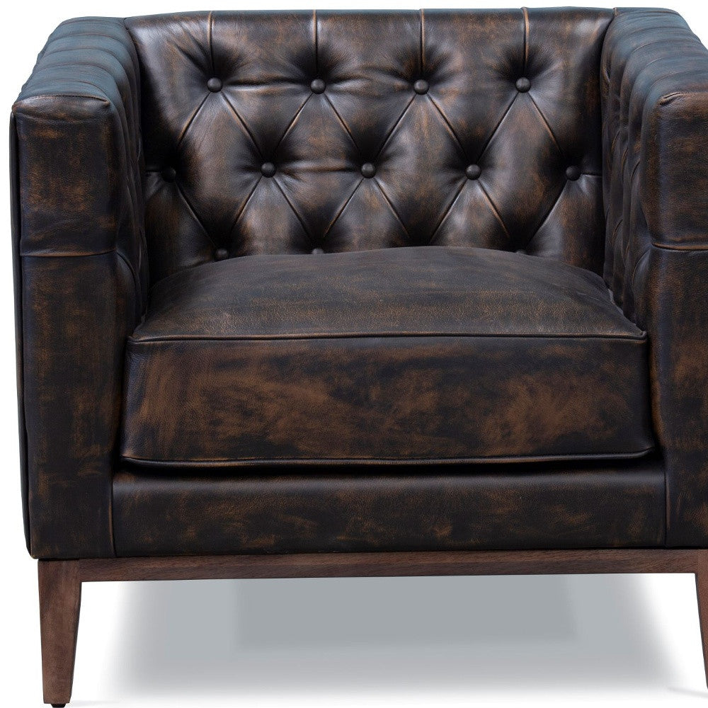 Antiqued Top Grain Leather Tufted Club Chair