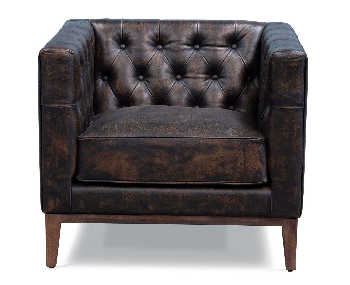 Antiqued Top Grain Leather Tufted Club Chair