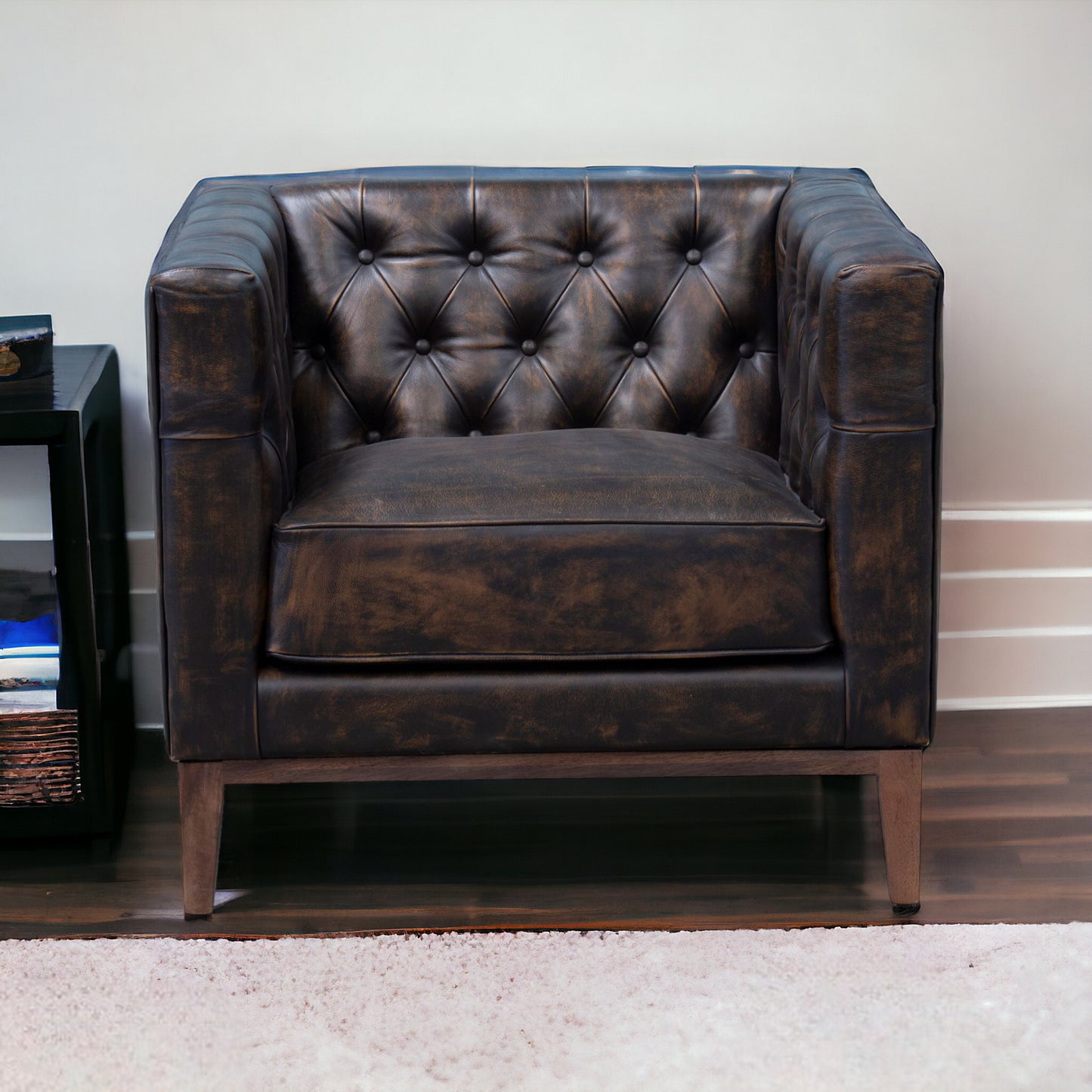 Antiqued Top Grain Leather Tufted Club Chair