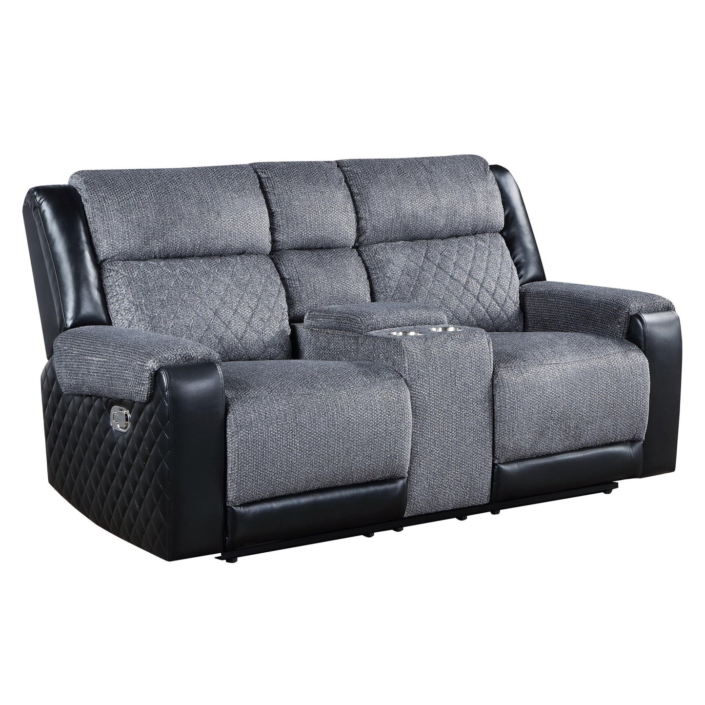 Faux Leather and Microfiber Manual Reclining Loveseat with Storage
