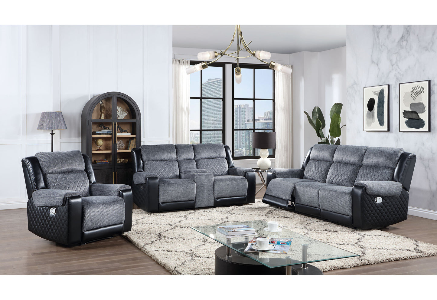 Faux Leather and Microfiber Manual Reclining Loveseat with Storage