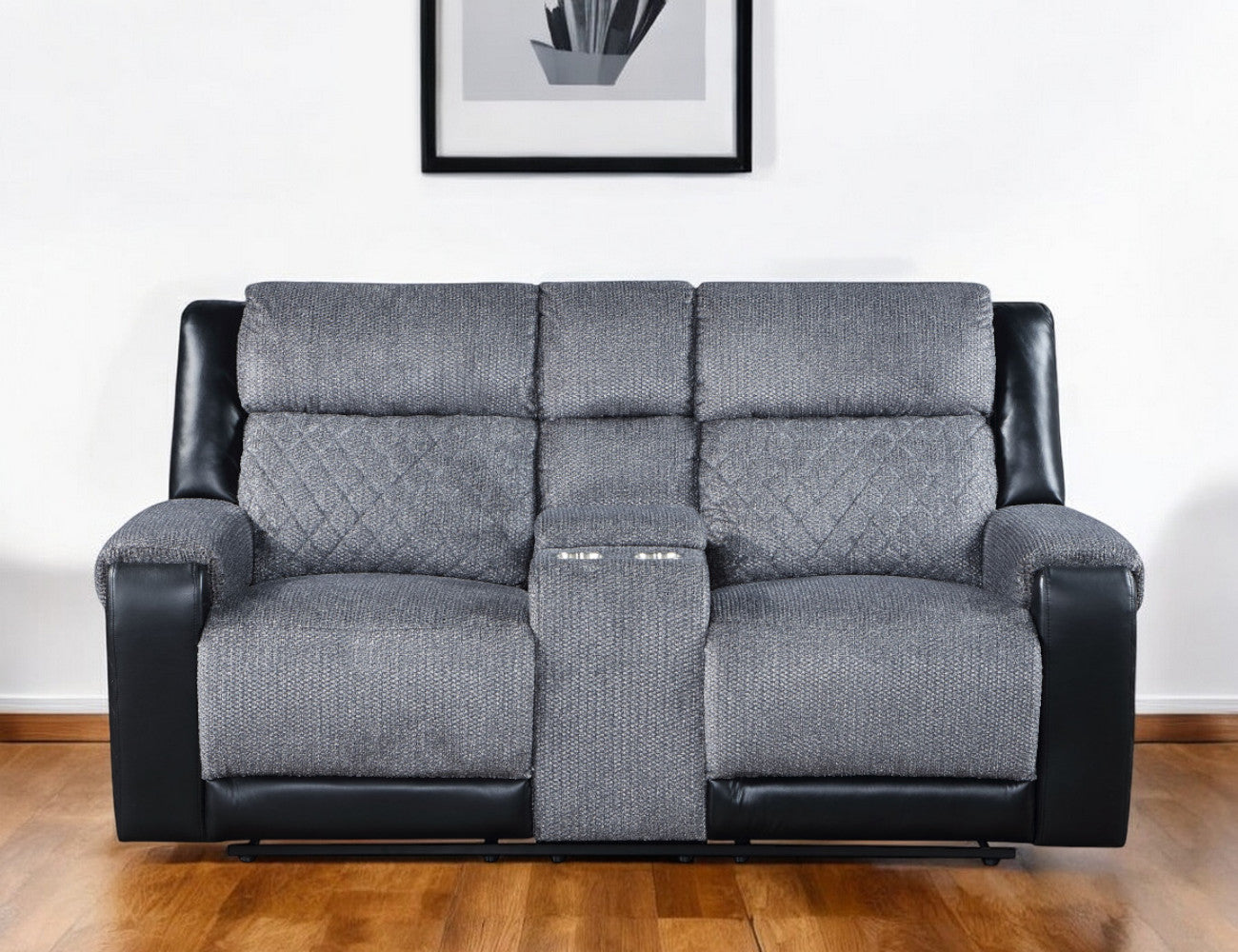 Faux Leather and Microfiber Manual Reclining Loveseat with Storage