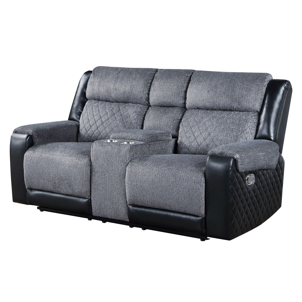 Faux Leather and Microfiber Manual Reclining Loveseat with Storage