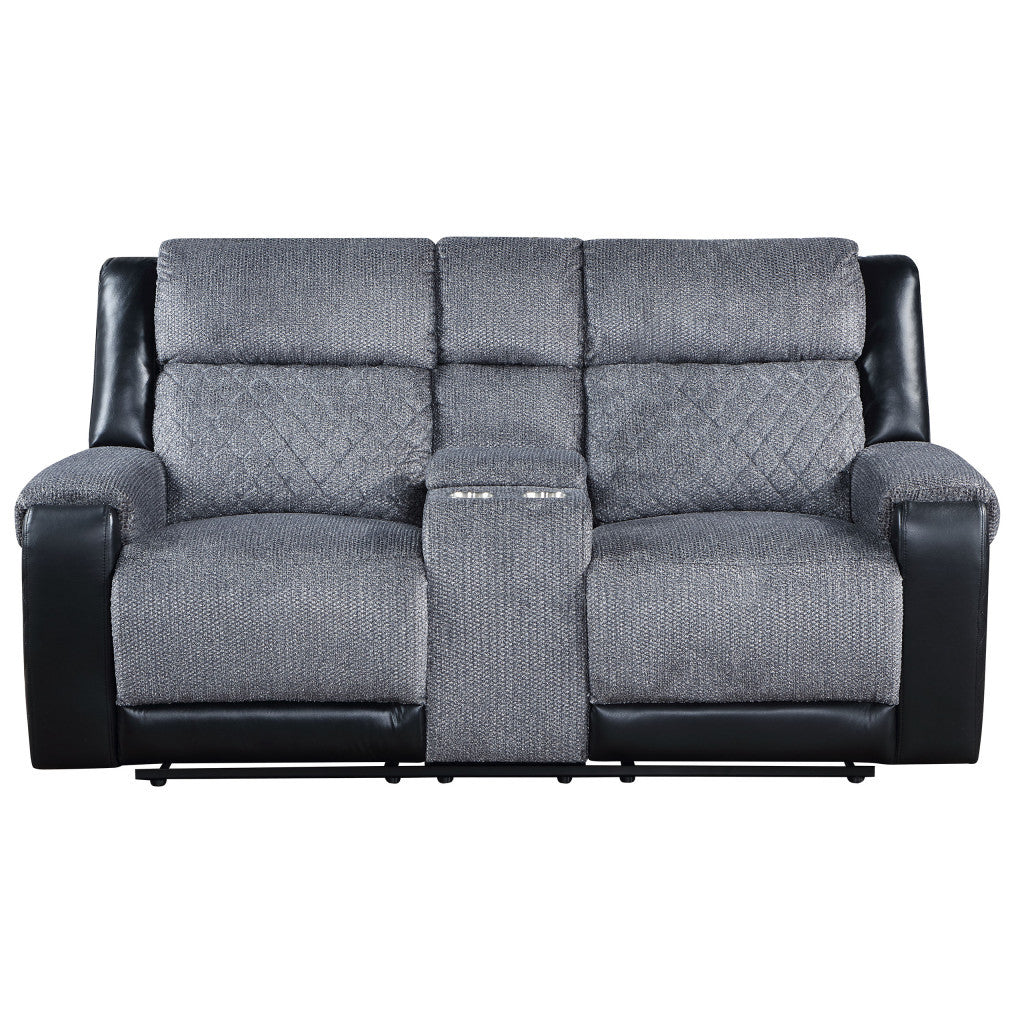 Faux Leather and Microfiber Manual Reclining Loveseat with Storage