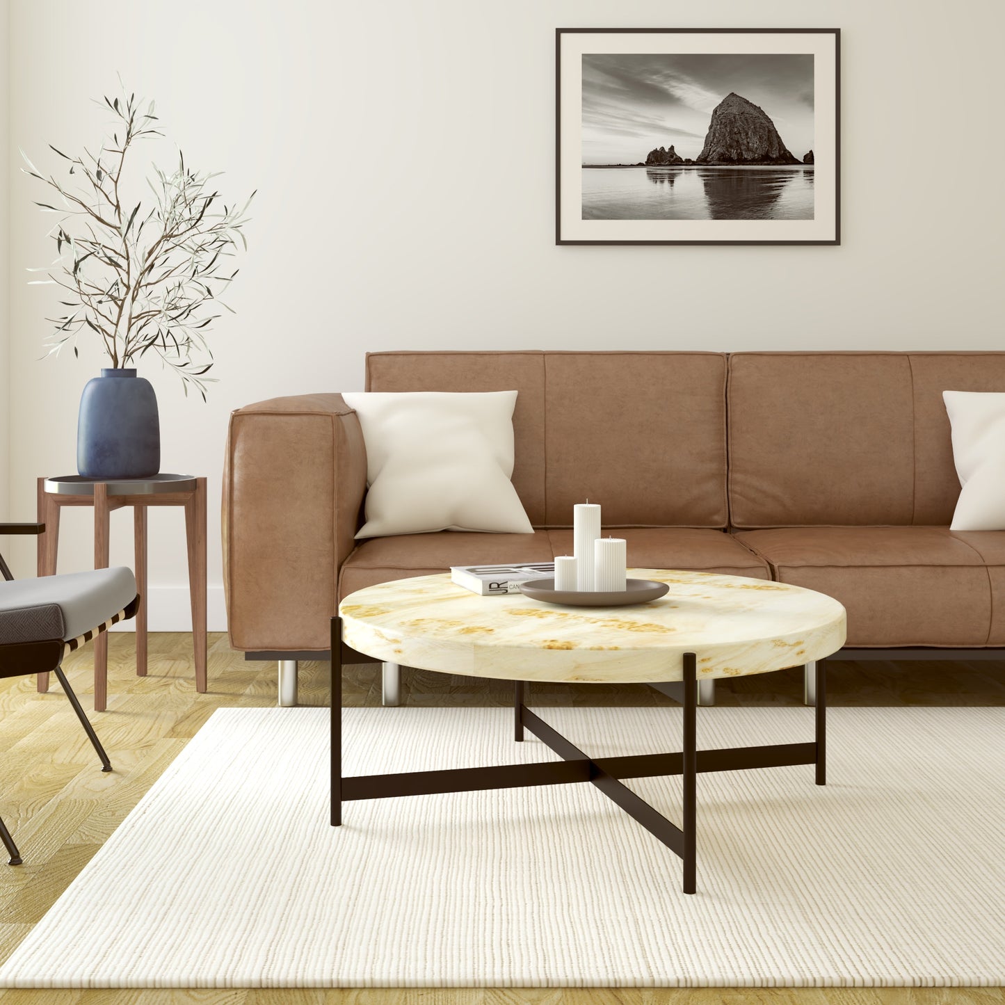 Wood and Iron Round Coffee Table