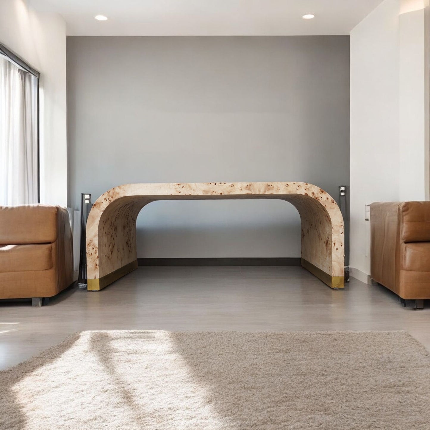 Wood and Brass Oval Coffee Table