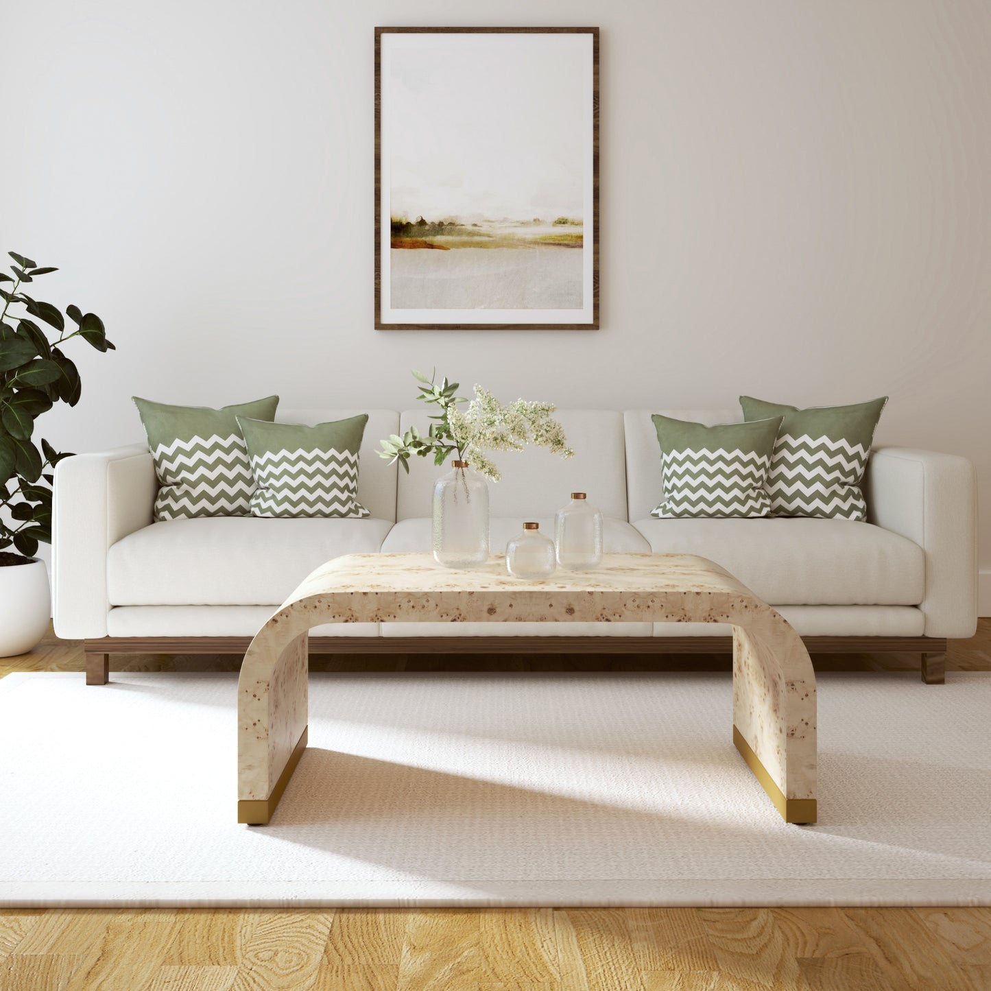 Wood and Brass Oval Coffee Table