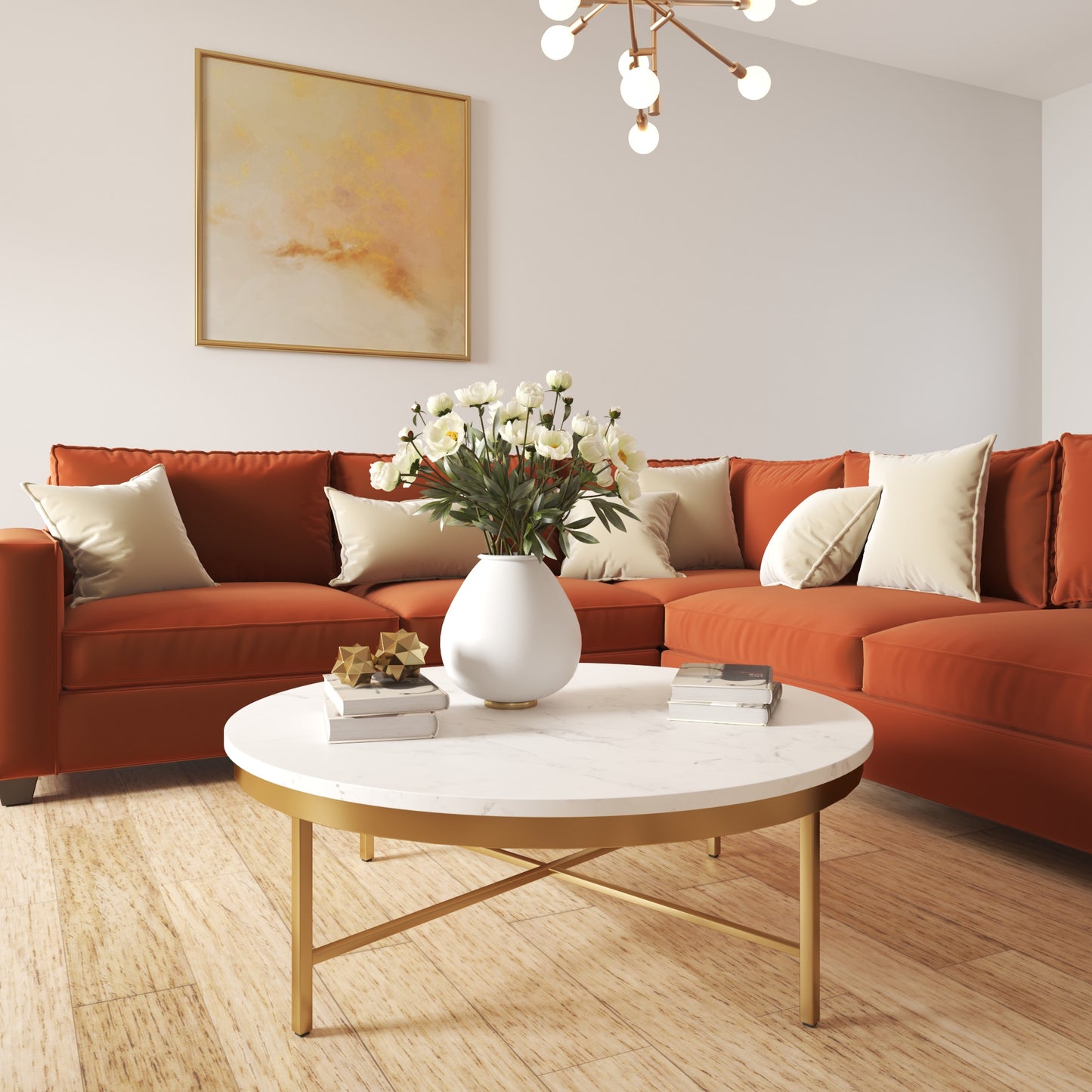 Genuine Marble and Steel Round Coffee Table