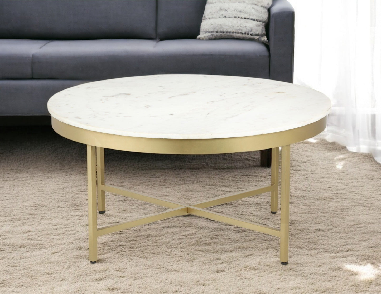 Genuine Marble and Steel Round Coffee Table