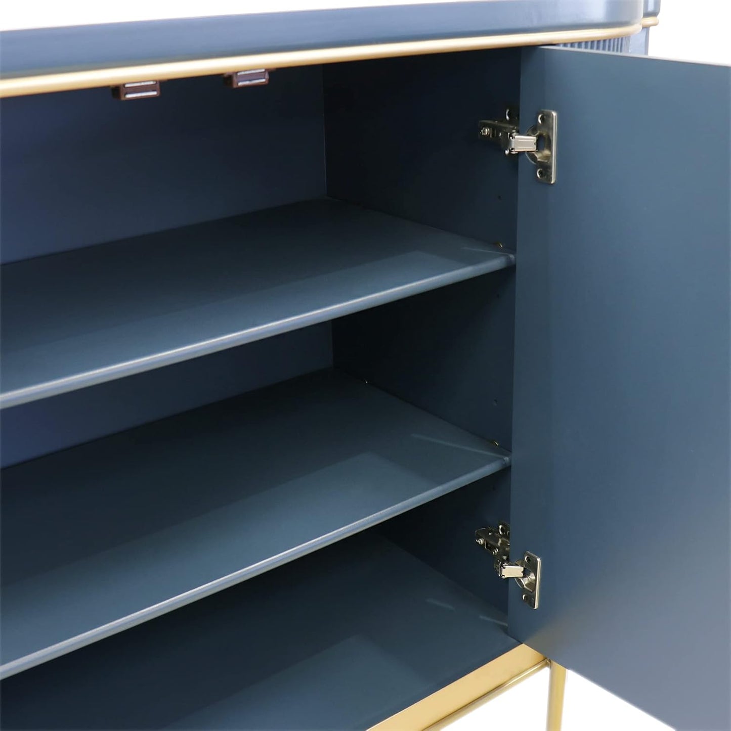 Amelia Teal Cabinet with 2 Doors & Gold Polished Metal Frame