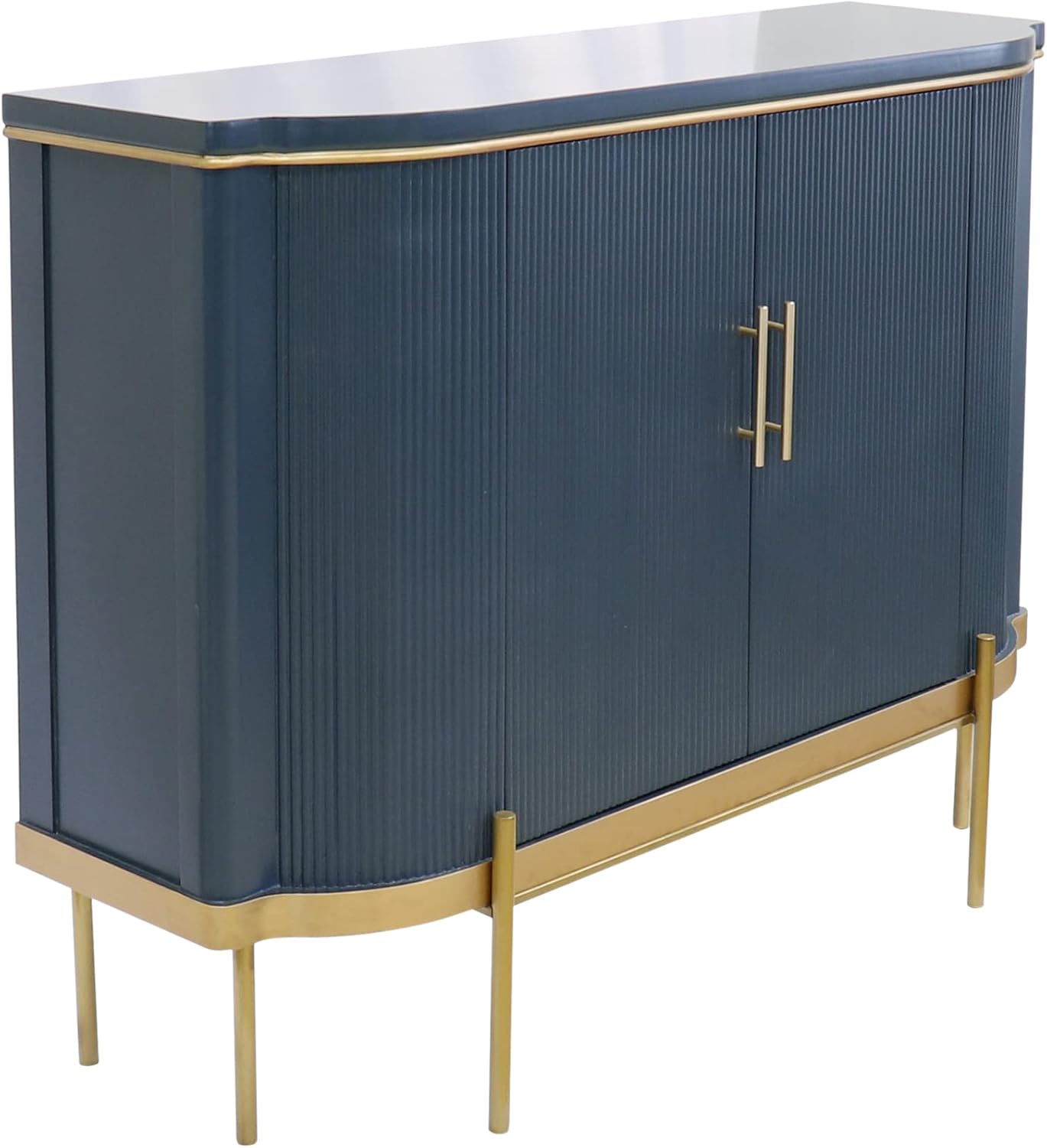Amelia Teal Cabinet with 2 Doors & Gold Polished Metal Frame