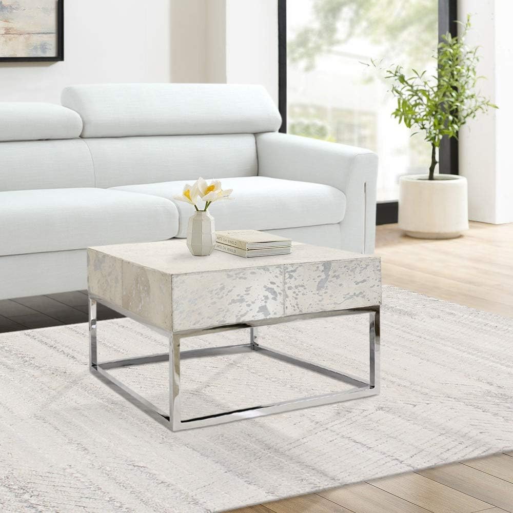 Safari Collection Silver Foil Cowhide & Steel Coffee Table