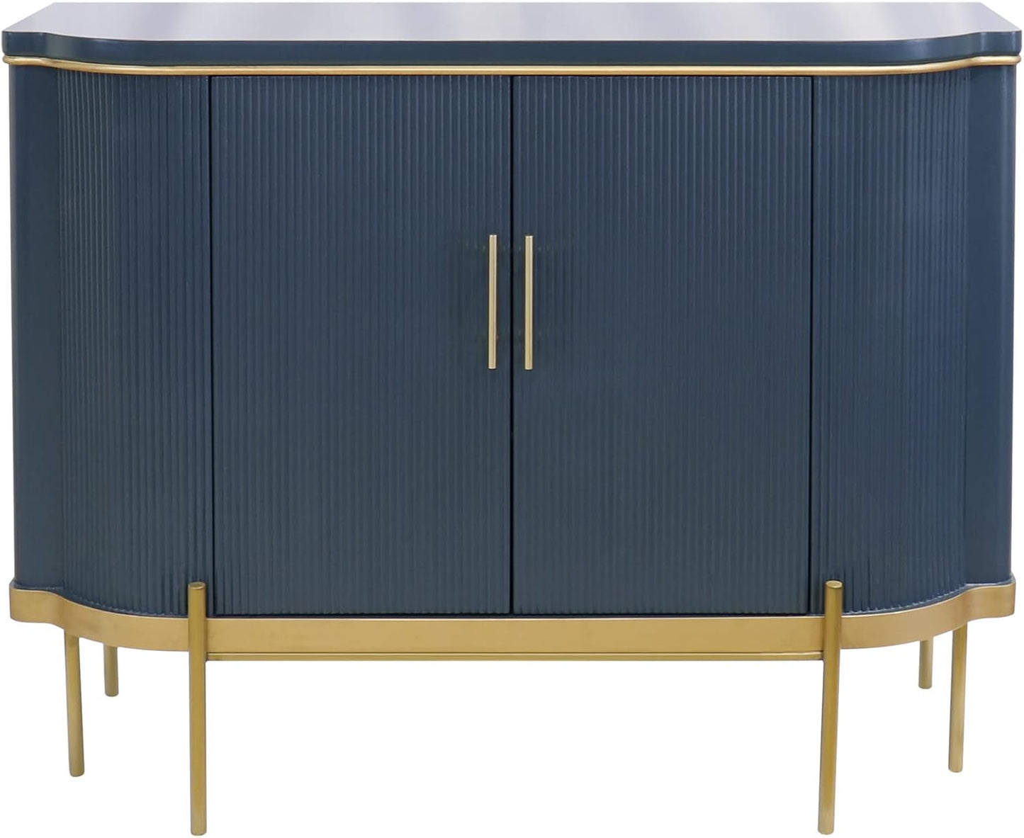 Amelia Teal Cabinet with 2 Doors & Gold Polished Metal Frame