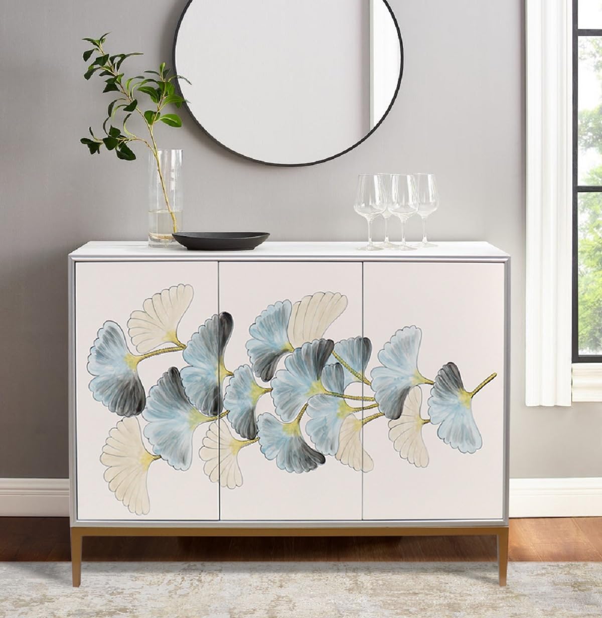 Annabelle Sideboard with 3 Floral Print Doors & Bronze Metal Frame
