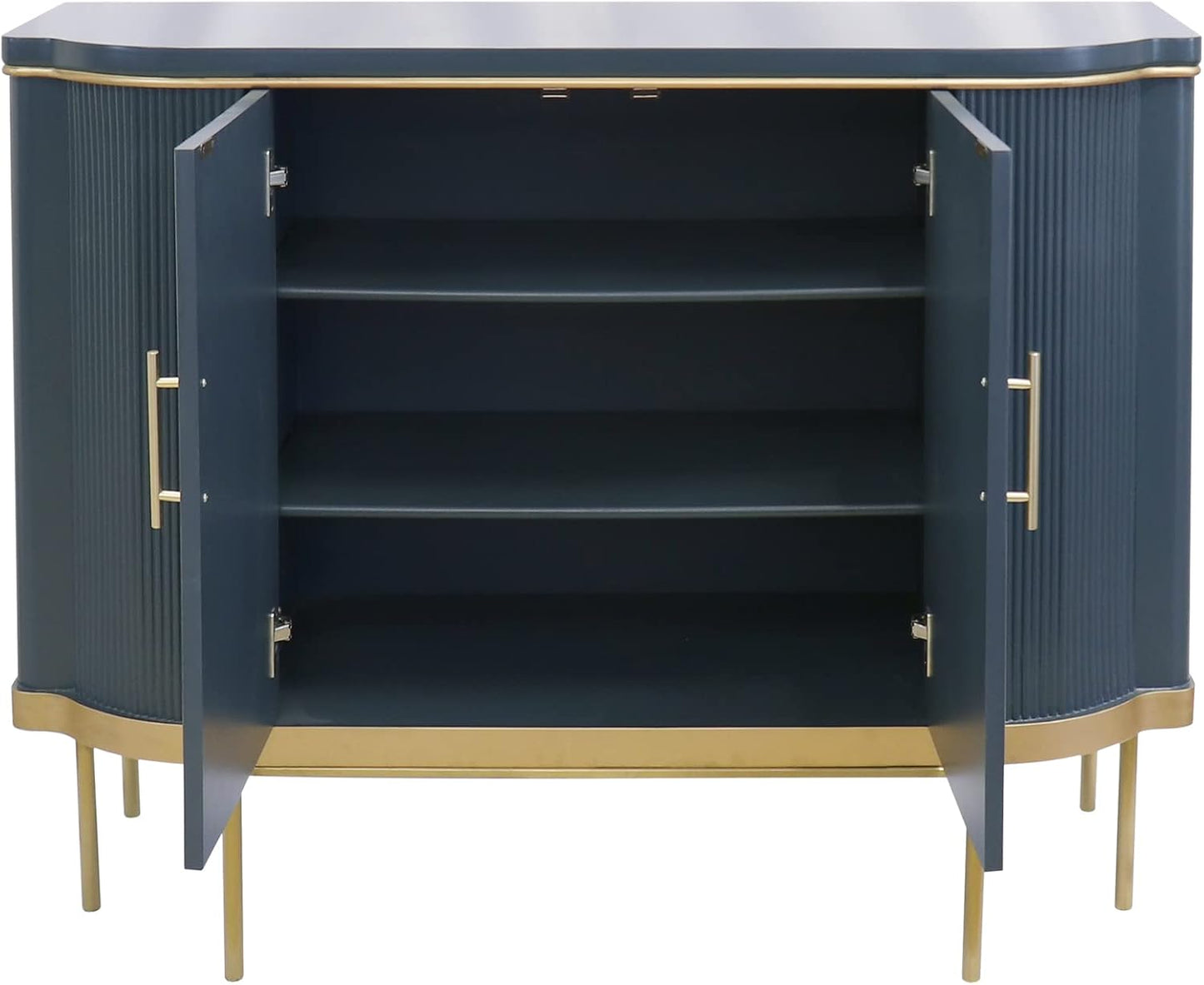 Amelia Teal Cabinet with 2 Doors & Gold Polished Metal Frame