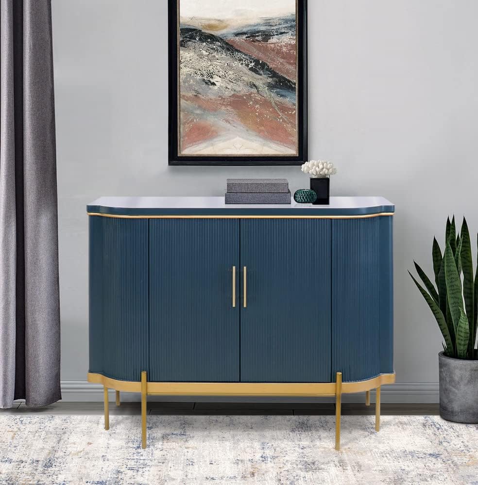 Amelia Teal Cabinet with 2 Doors & Gold Polished Metal Frame