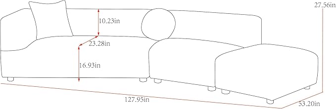 Portfino Modern Sectional Sofa with 2 Fur Pillow