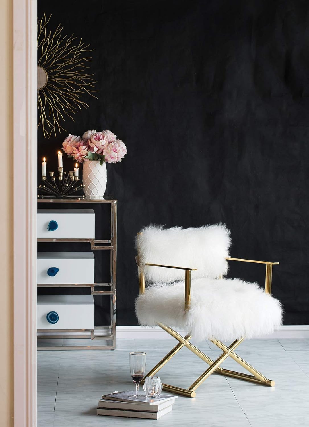 Paris Love Mongolian Fur Director's Chair
