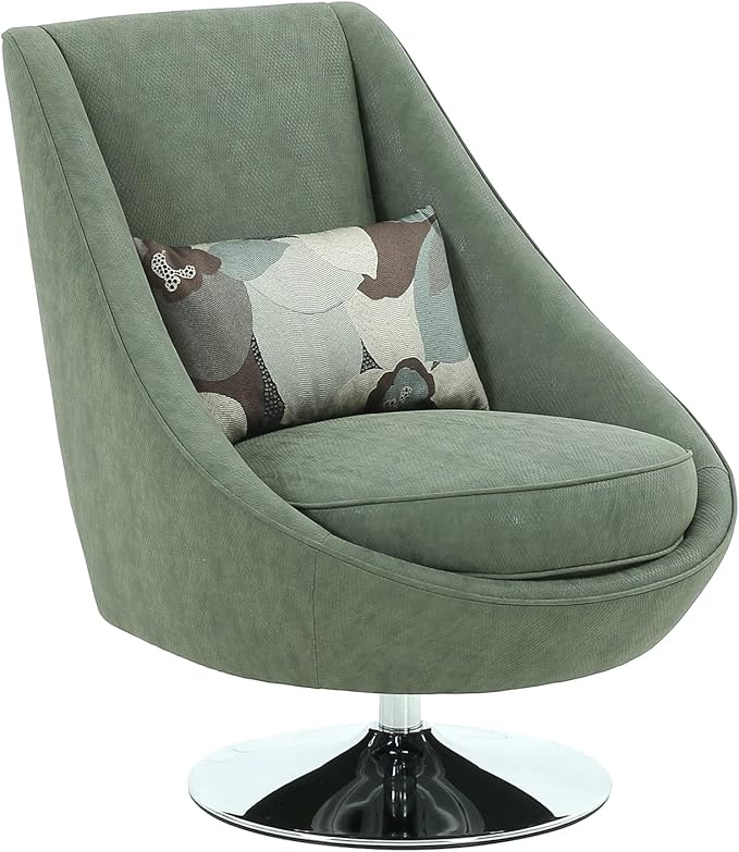 Noho Collection Silver Swivel Accent Chair with Pillow