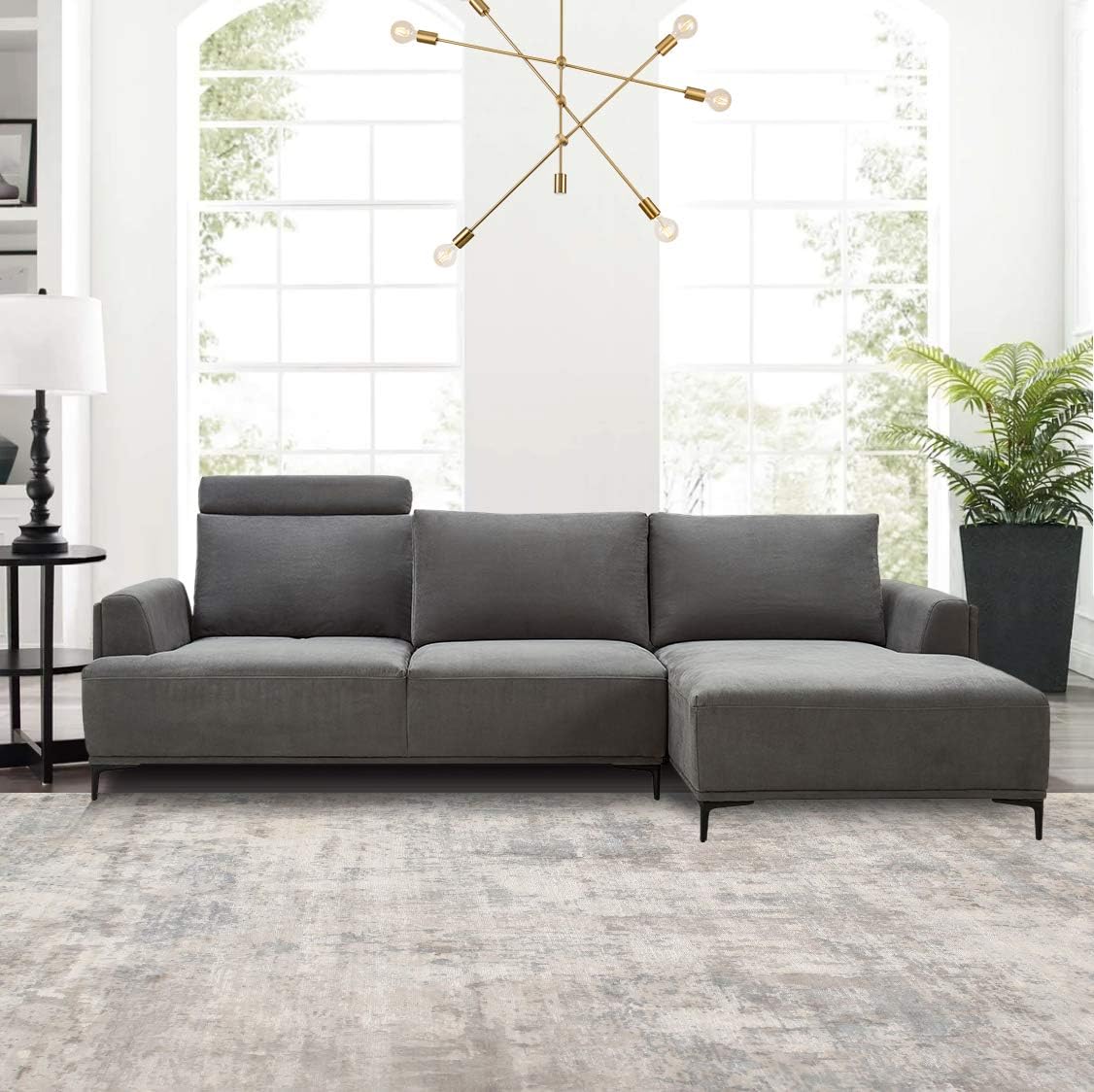 Modern Lucca Sectional Sofa with Push Back Functional, Left Facing Chaise
