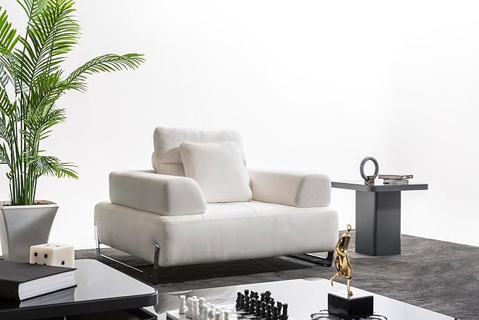 Ravenna White Faux Suede Accent Chair with Sliding Backrest & Armrest
