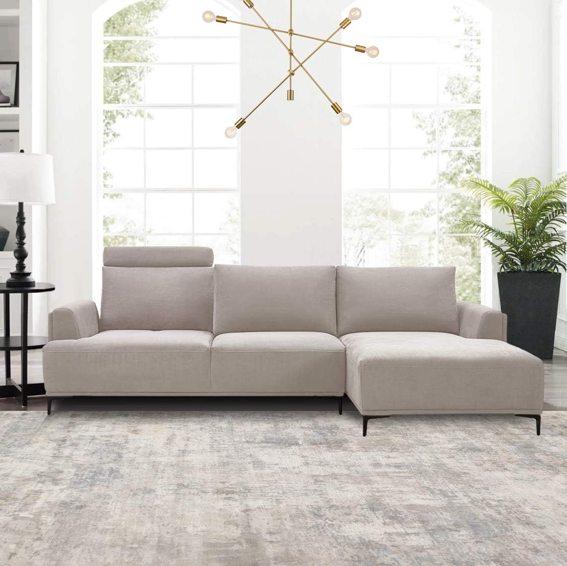 Modern Lucca Sectional Sofa with Push Back Functional, Right Facing Chaise