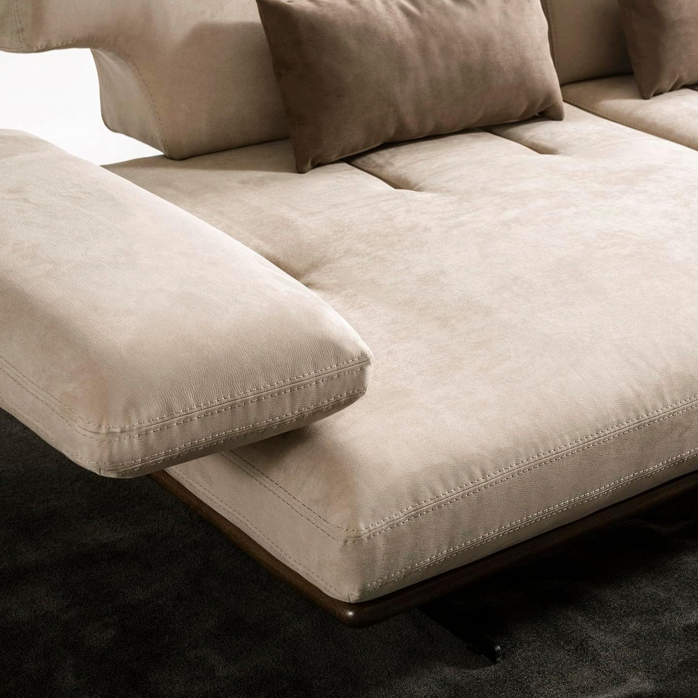 Delano Beige Faux Suede Sofa with Sliding Backrest and Armrest