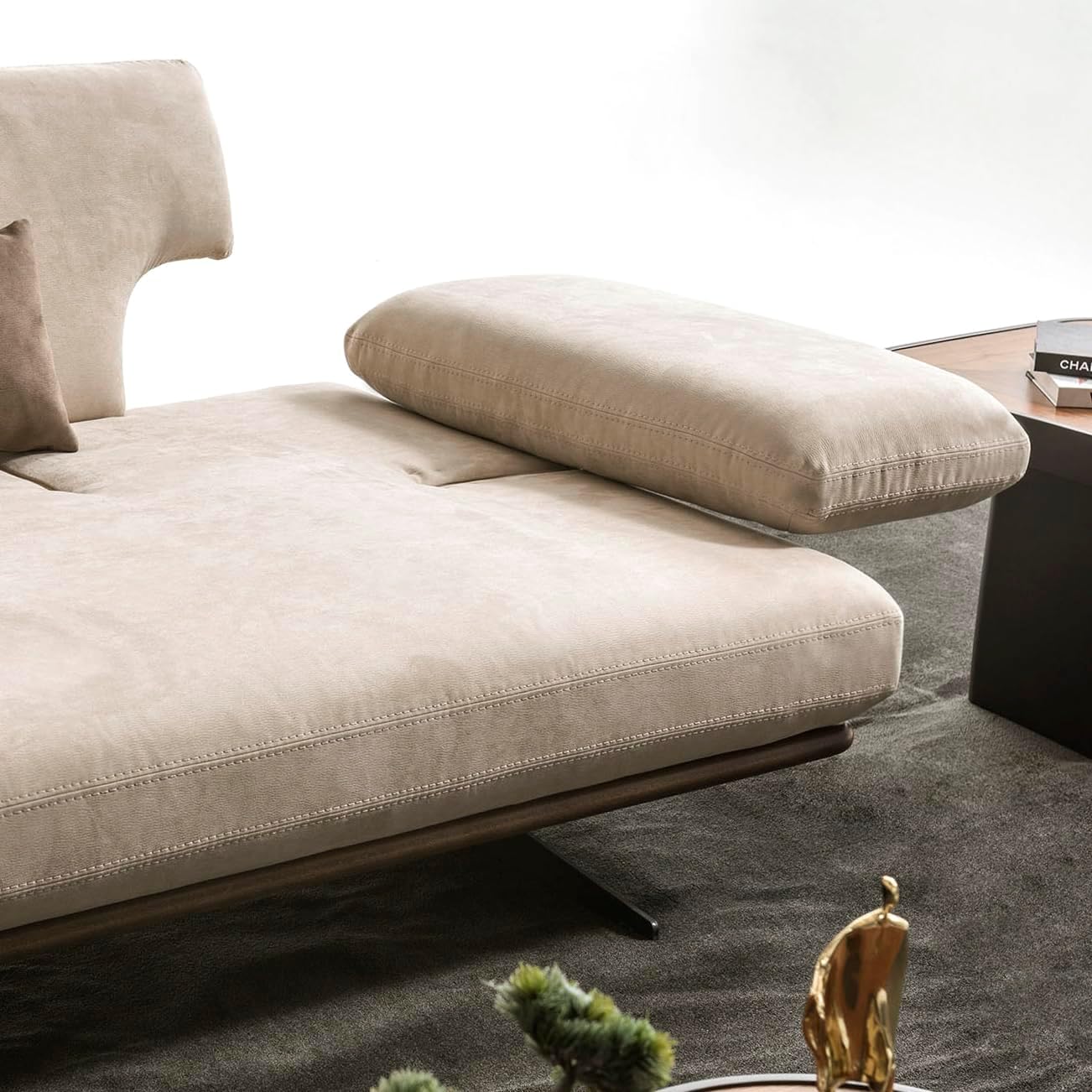 Delano Beige Faux Suede Sofa with Sliding Backrest and Armrest