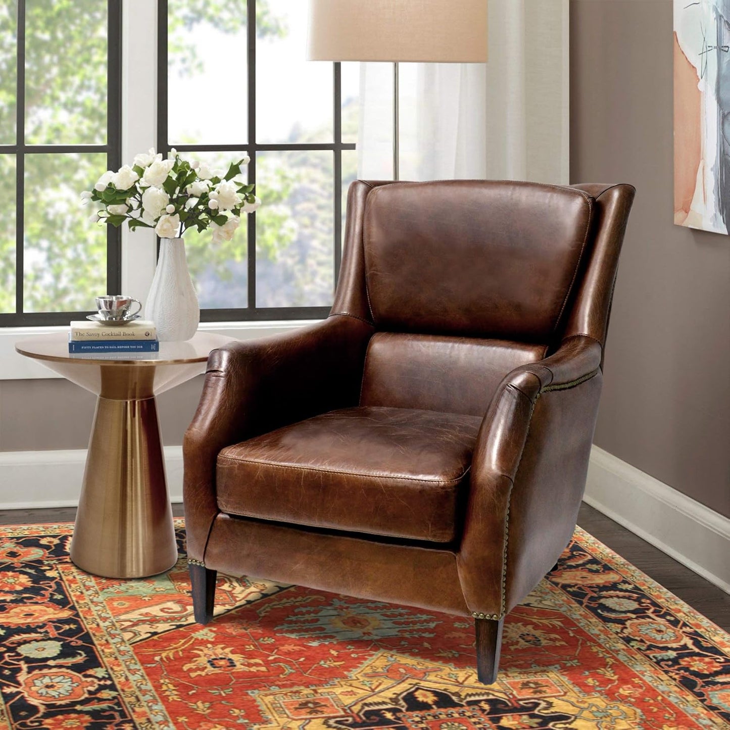 Baker Genuine Leather Wing Chair