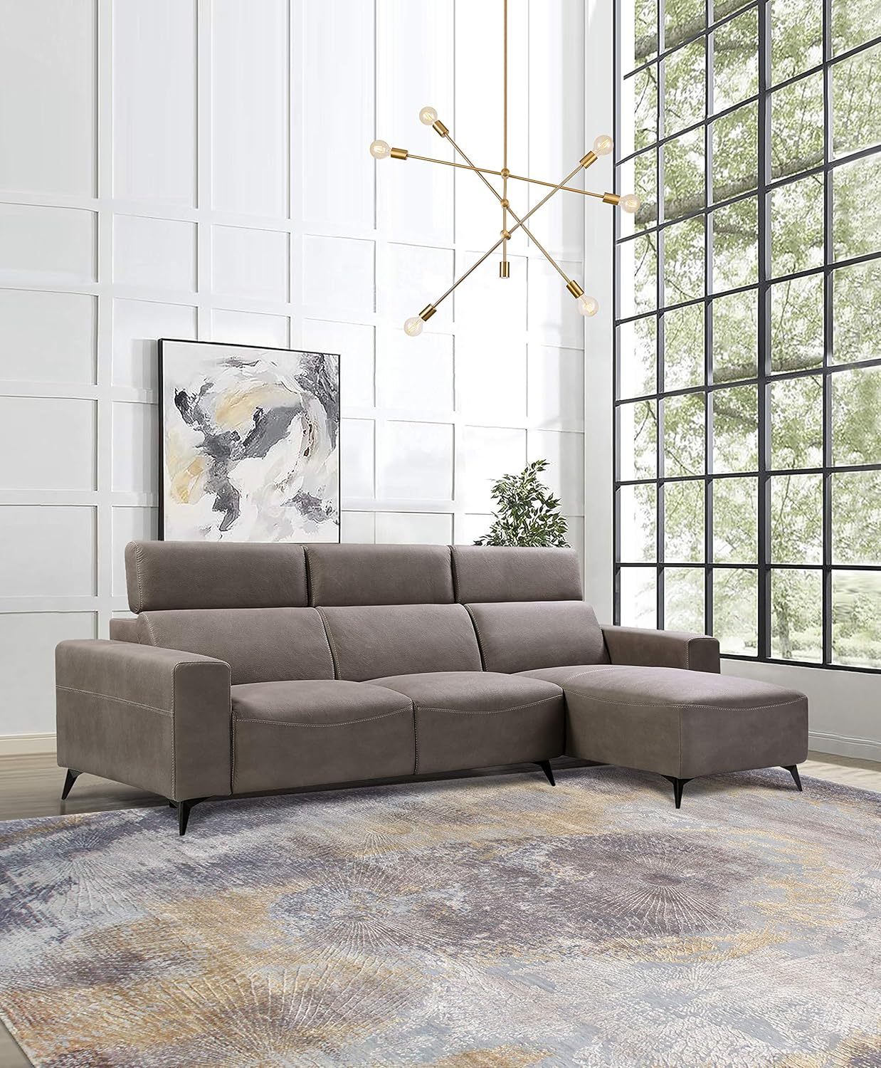 Modern Bari Sectional Sofa with Push Back Functional, Left Facing Chaise